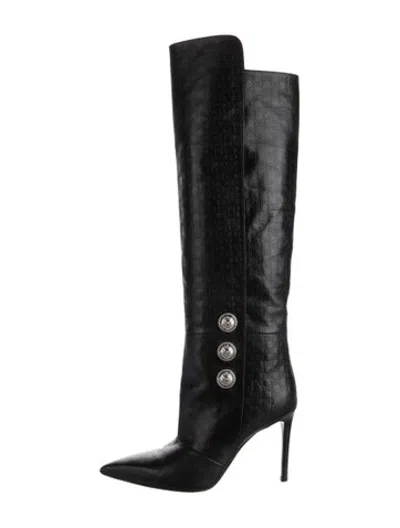Pre-owned Balmain Leather Patterned Boots In Black