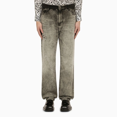 Balmain Bleached Straight Denim Pants For Men In Grisclair In Gray