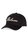 Balmain Logo Appliqué Cotton Twill Baseball Cap In Black/ Crystal