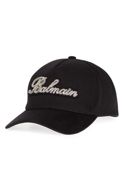Balmain Rhinestone-logo Appliqué Cap In Black | ModeSens