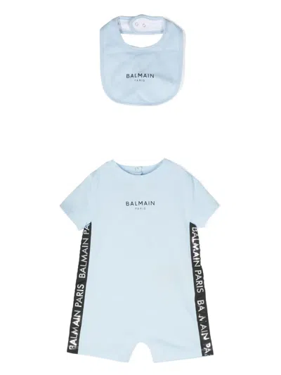 Balmain Babies' Logo-print Cotton Shorties Set In Blue
