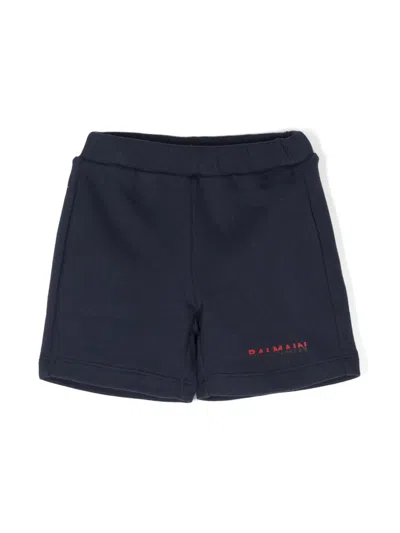 Balmain Babies' Logo-print Cotton Shorts In Blue