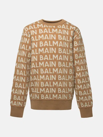Balmain Maglia Loghi In Brown
