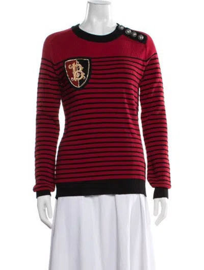 Pre-owned Balmain Merino Wool Striped Sweater In Red
