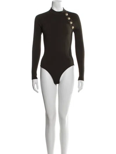 Pre-owned Balmain Mock Neck Long Sleeve Bodysuit In Green