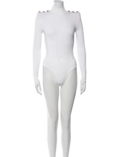 Pre-owned Balmain Mock Neck Long Sleeve Bodysuit In White