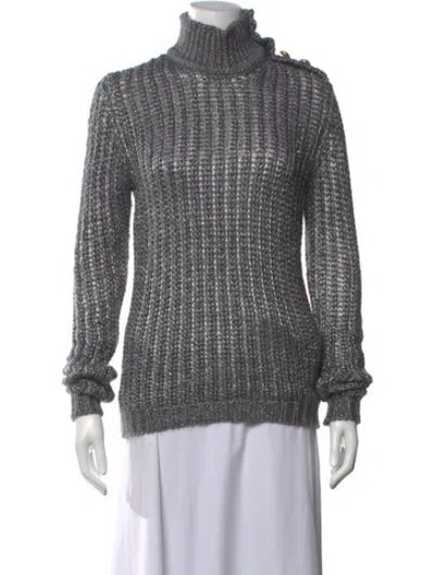 Pre-owned Balmain Mohair Turtleneck Sweater In Grey