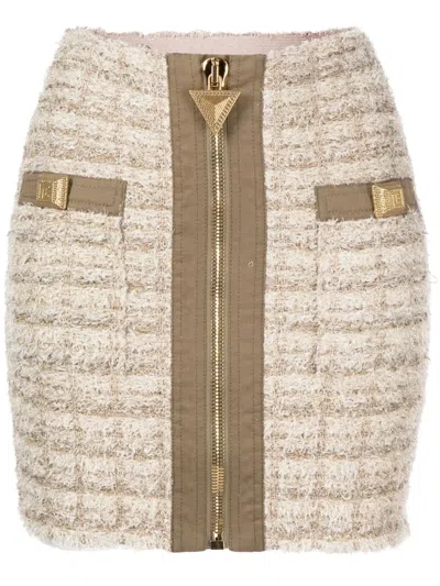 Balmain Nude Viscose Mini Skirt In Beige