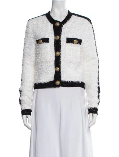 Pre-owned Balmain Nylon Tweed Pattern Jacket In White