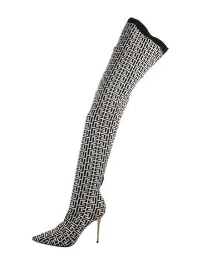 Pre-owned Balmain Patterned Boots In Black/white
