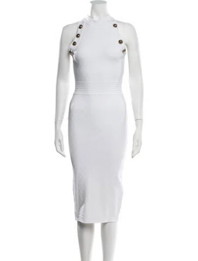 Pre-owned Balmain Patterned Midi Length Dress In White