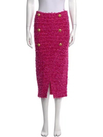 Pre-owned Balmain Patterned Midi Length Skirt In Metallic/pink