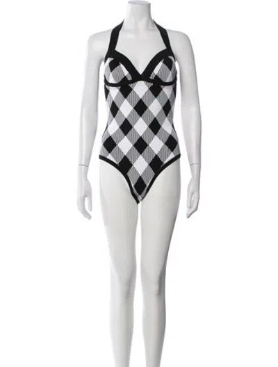 Pre-owned Balmain Plaid Print Halterneck Bodysuit In Black