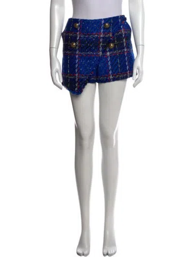 Pre-owned Balmain Plaid Print Mini Shorts In Blue