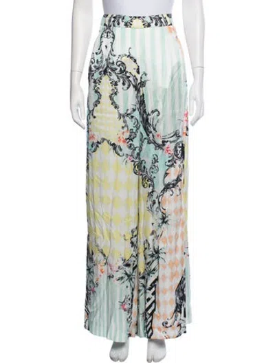 Pre-owned Balmain Printed Wide Leg Pants In Blue/green