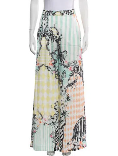 Pre-owned Balmain Printed Wide Leg Pants In Green