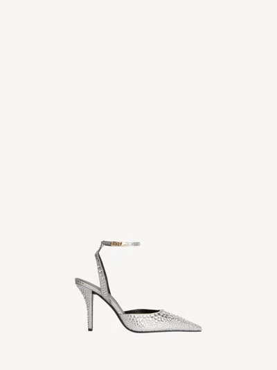 Balmain Pumps Mit Riemchen Aus Satin Mit Kristallen In Silver