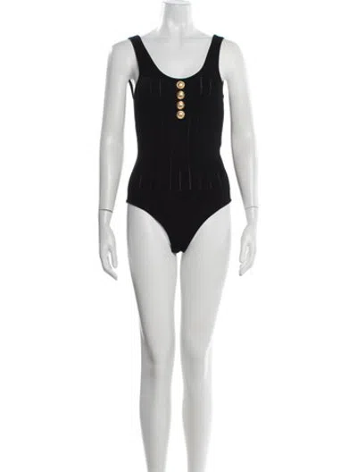 Pre-owned Balmain Scoop Neck Sleeveless Bodysuit In Black