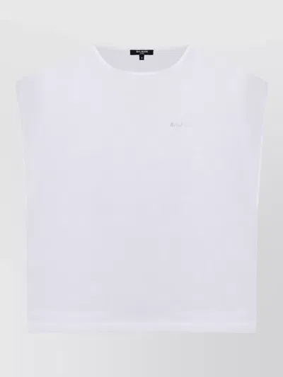 Balmain Silk Cropped Sheer Blouse In Multi