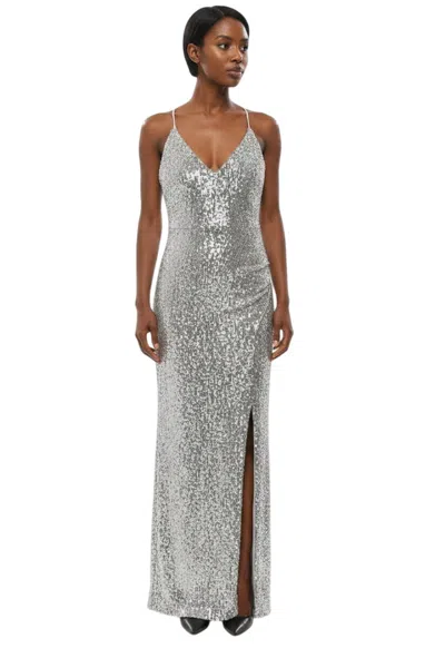 Balmain Silver V Neck Maxi Dress In Gray