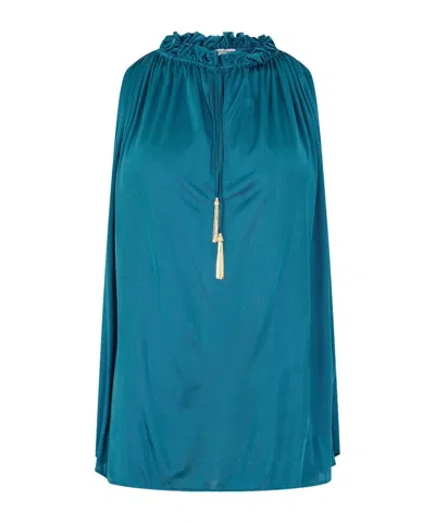 Balmain Solid Color Sleeveless Pullover Top In Blue