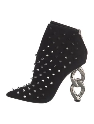 Pre-owned Balmain Spike Accents Suede Boots In Black
