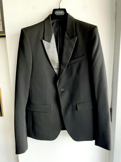 Pre-owned Balmain Ss12 Decarnin Campaign Leather Lapel Blazer Jacket In Black