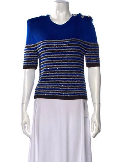 Pre-owned Balmain Striped Crew Neck Sweater In Blue