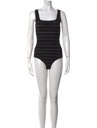 Pre-owned Balmain Striped Square Neckline Bodysuit In Black