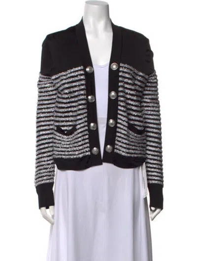 Pre-owned Balmain Striped V-neck Sweater In Black