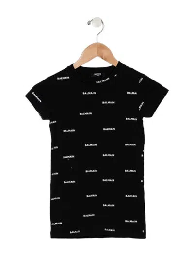 Pre-owned Balmain Babies' Toddler Girls' Short Sleeve Logo Dress In Black/white