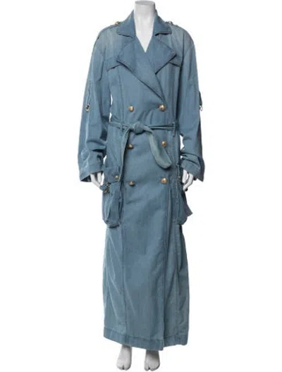 Pre-owned Balmain Trench Coat In Blue
