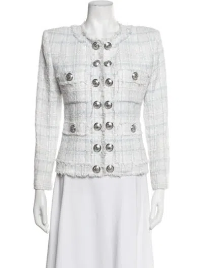 Pre-owned Balmain Tweed Pattern Blazer In Blue