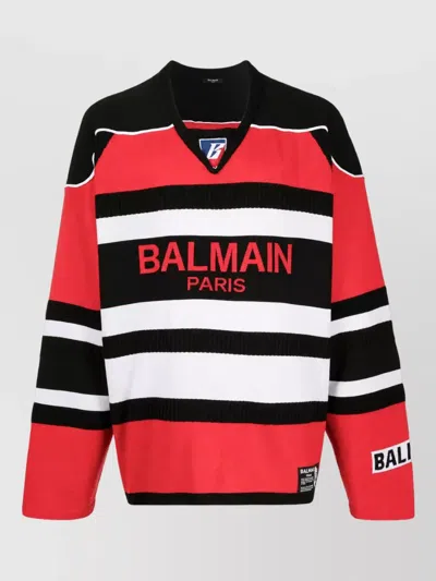 Balmain Virgin Wool Boxy Sweater In Animal Print