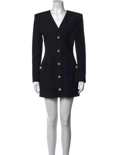 Pre-owned Balmain Virgin Wool Mini Dress In Blue