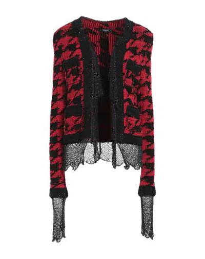 Balmain Woman Cardigan Red Size 4 Viscose, Cotton, Polyamide