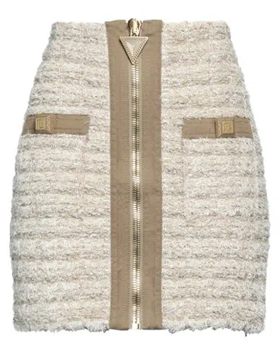 Balmain Woman Mini Skirt Beige Size 6 Viscose, Synthetic Fibers, Cotton, Metallic Fiber, Linen