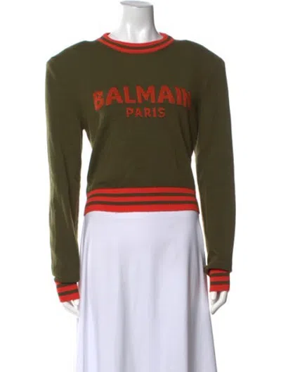 Pre-owned Balmain Wool Crew Neck Sweater In Green