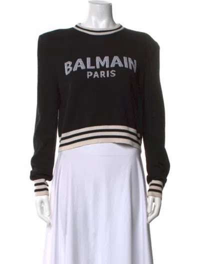 Pre-owned Balmain Wool Graphic Print Sweater In Black