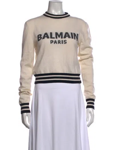 Pre-owned Balmain Wool Graphic Print Sweater In Neutrals