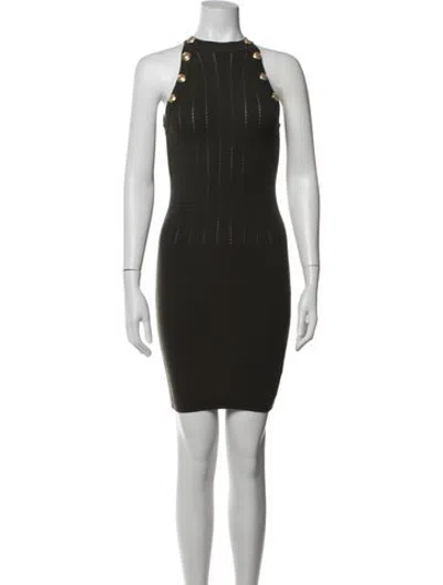Pre-owned Balmain Wool Mini Dress In Green