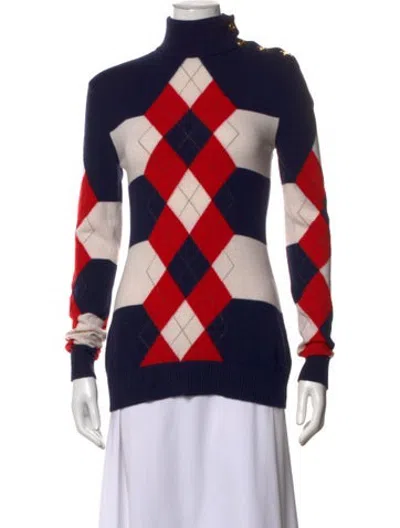 Pre-owned Balmain Wool Plaid Print Sweater In Blue