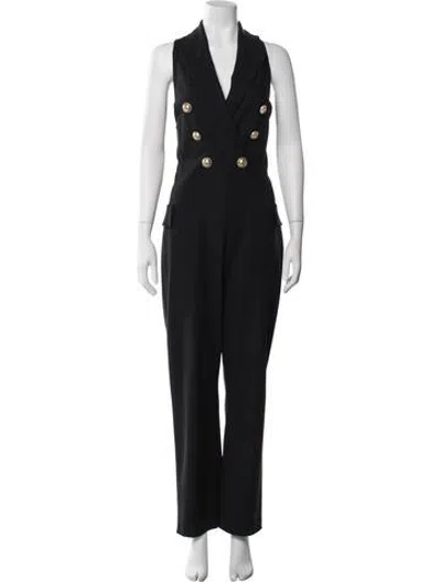 Pre-owned Balmain Wool V-neck Jumpsuit In Black