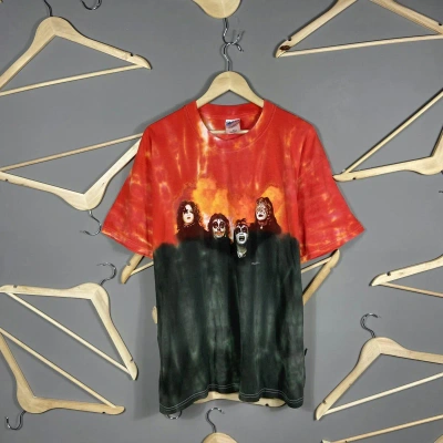 Pre-owned Band Tees X Kiss Vintage 2000 Kiss Band Fire And Smoke Tie-dye T-shirt In Black/red