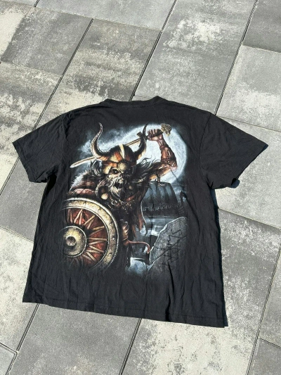 Pre-owned Band Tees X Movie Vintage 90's Death Viking Skulls Walhalla Movie Spiral Tshirt In Black