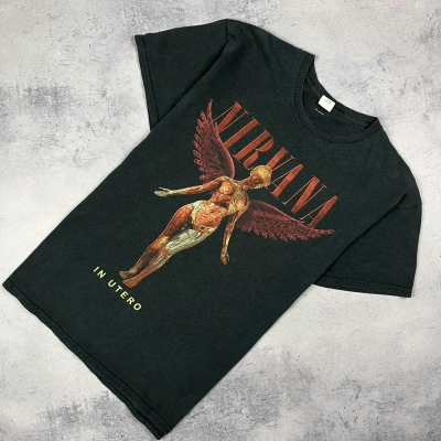 Pre-owned Band Tees X Rock T Shirt Vintage Nirvana In Utero Rock Band Tee 90's In Faded Black