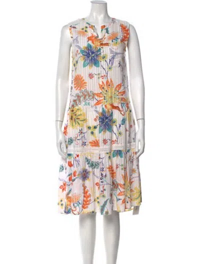 Pre-owned Banjanan Floral Print Midi Length Dress In Neutrals