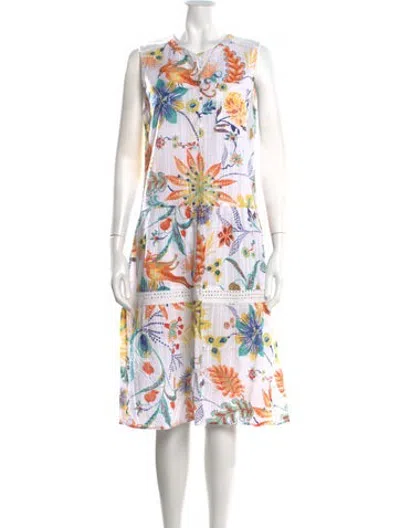 Pre-owned Banjanan Floral Print Midi Length Dress W/ Tags In Neutrals
