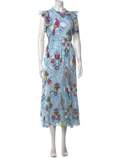Pre-owned Banjanan Floral Print Midi Length Dress W/ Tags In White