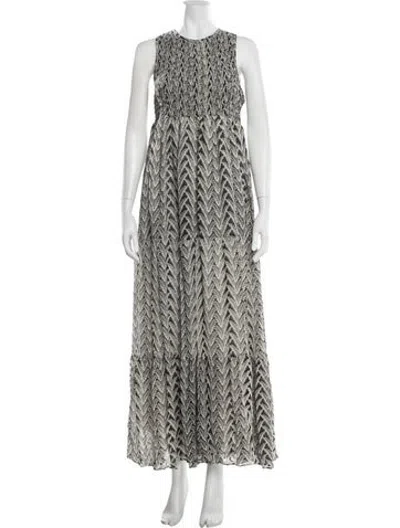 Pre-owned Banjanan Printed Long Dress In White